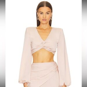 Michael Costello x Revolve Julieta Top in Elegant Blush LS Crop Top Size XXS NWT